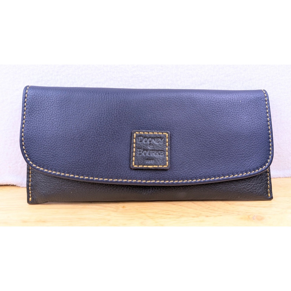 Dooney & Bourke Navy Pebble Grain Leather Slim Flap Wallet with Red Lining New
